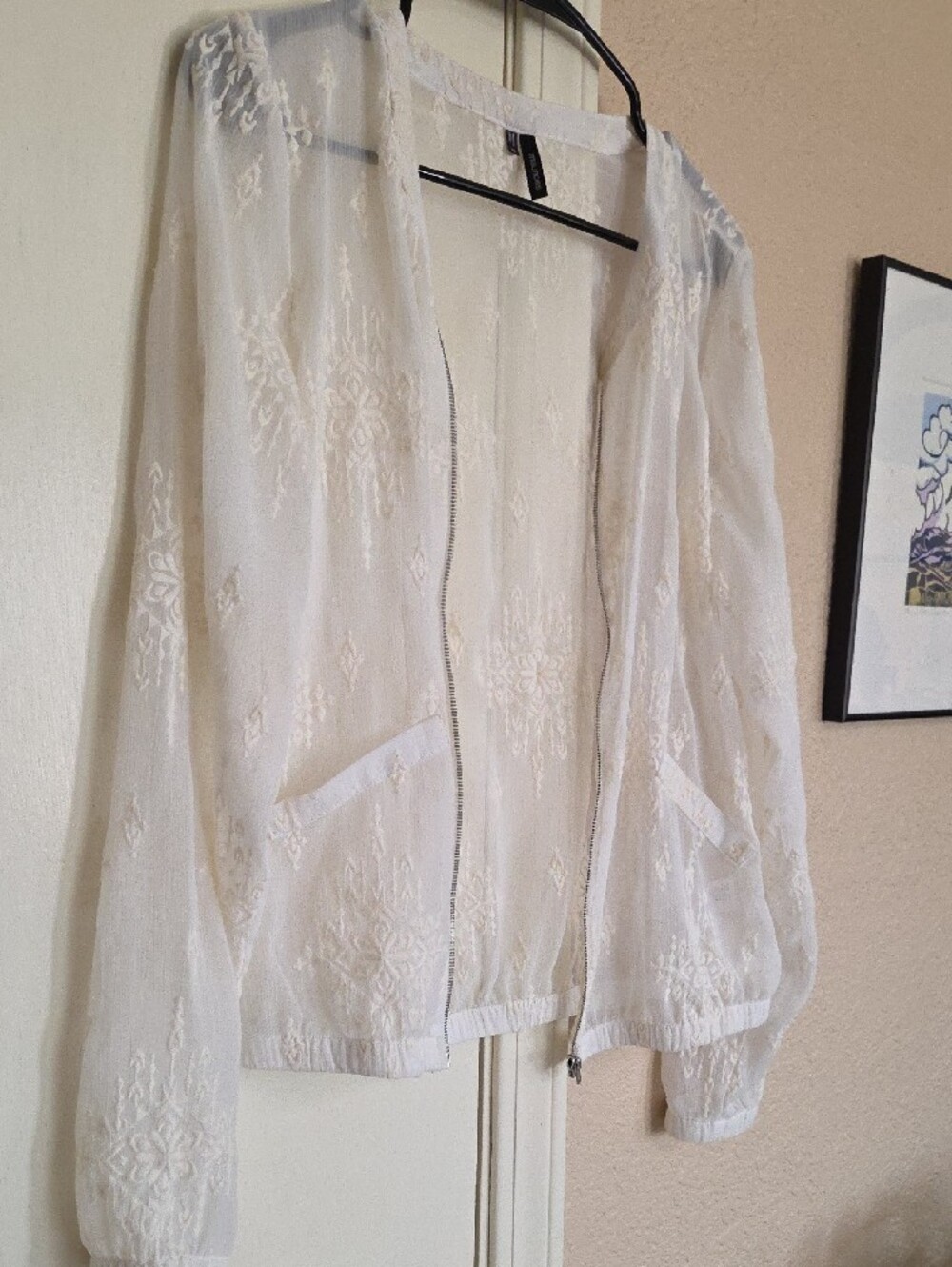 Maurices White Sheer Embroidered Zip-Front Jacket - Picture 8 of 11
